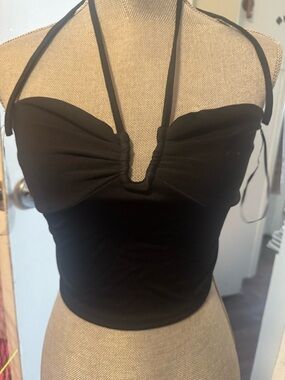 Sexy Black Halter Crop Top with Plunge Bust